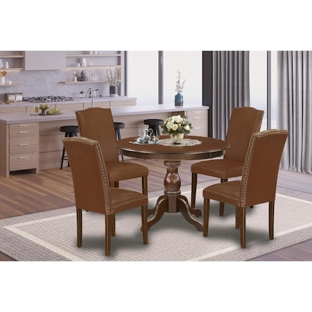 East West Furniture 5 Piece Hartland Dining Table Set - Mahogany HBEN5-MAH-66